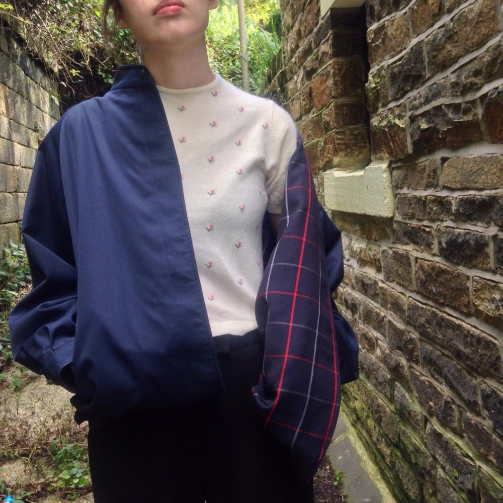 Vintage blue Burberrys reversible bomber jacket L
